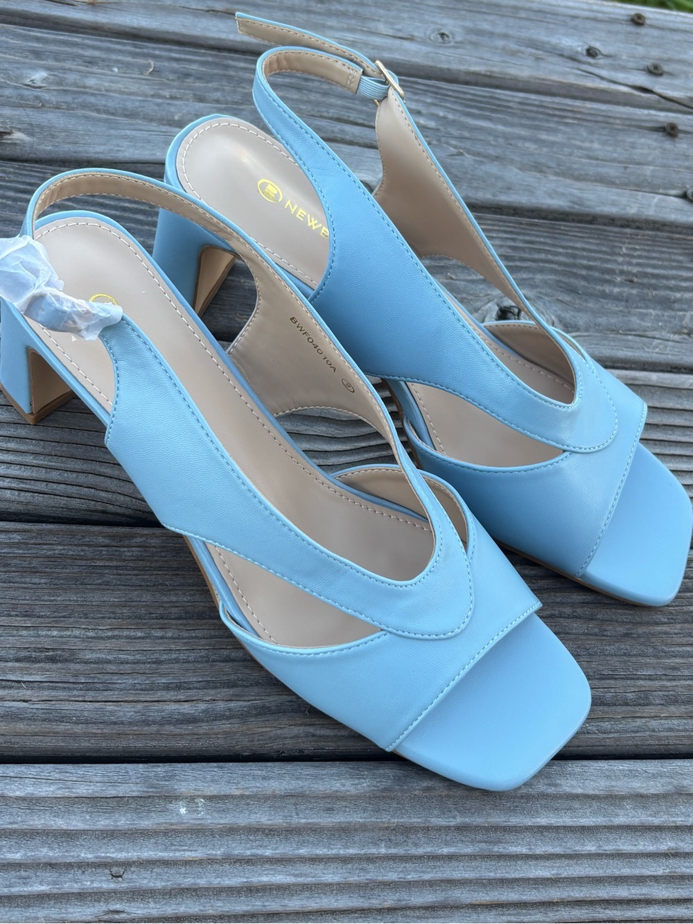 Newbella Powder Blue Slingback Block Heel Sandals